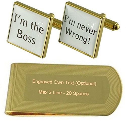 Select Gifts Boss Management Gold-Manschettenknöpfe Geldscheinklammer Gravur Geschenkset