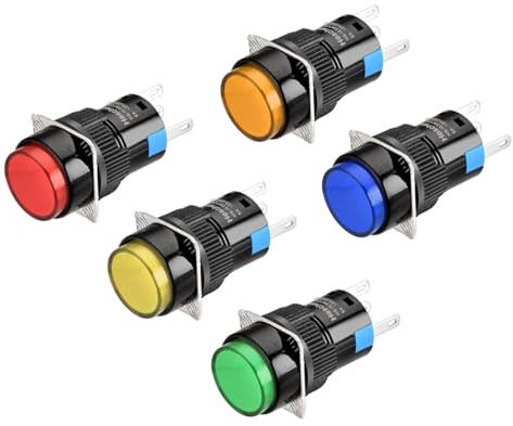 Heschen 16mm runder Druckknopfschalter, Verriegelungstyp, 1NO 1NC, Rot, Blau, Gelb, Grün, Orange, 24V LED-Lampe