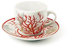 Excelsa Coral Set 6 Tazzine da caffè con Piattino, Porcellana, Multicolore