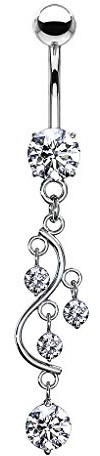 Piersando Bauchnabelpiercing Bauch Banane Piercing Stecker Gebogen Wein Anhänger mit Strass Kristallen Silber Clear