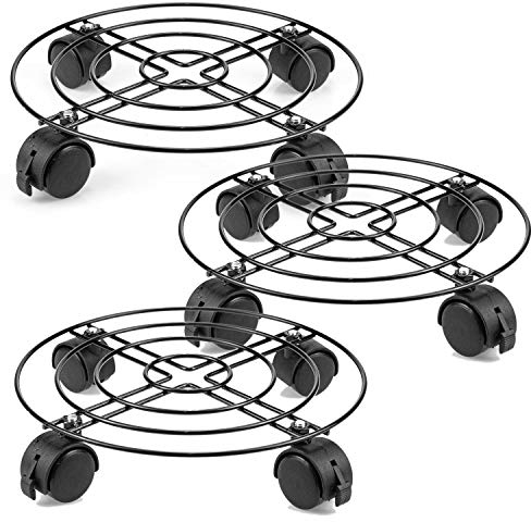 Tosnail 3 Stück Pflanzenroller Rund Metall, 26.6 x 6cm, Pflanze Caddy mit Rädern Für Innenbereich Außenbereich Haus und Garten, Tragkraft 40 kg