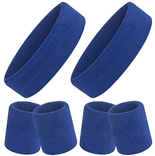 ONUPGO Svettbandsset, sport pannband armband set (6 st) svettband frotté armband handled svettband pannband fukttransporterande svettabsorberande pannband (blå)