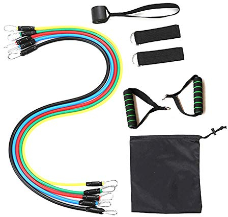 SlimpleStudio Widerstandsbänder Set -Multifunktions-Rallye-Gerät Yoga-Übung Rallye-Seil 11-teiliges Set Rallye-Band Muskeltraining Fitness-Band-Kletterhaken mit schwarzgrünem Griff