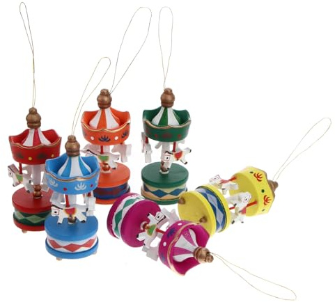 Amosfun 6 Stücke Holz Karussell Pferd Christbaumschmuck Vintage Karussell anhänger Mini Weihnachtsbaum Holz Dekoration zum Aufhängen Weihnachten Xmas Hochzeit Babyparty Dekoration Geschenk
