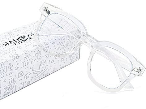 Madison Avenue Blaulichtfilter Brille Damen, Übergroße Computerbrillen zum Spielen, Metallscharnier Blaufilter Brille ohne Sehstärke