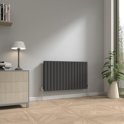 NRG 600 x 1020mm Horizontal Double Flat Panel Radiator Black Designer | Wall Radiator, Modern Radiator, Central Heating Rad, for Living Room, Bedroom, Kitchen, Hallway