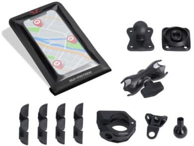 SW-Motech Universal Navigation Kit with Smartphone Drybag - Includes 2 Inch Clamp Arm for Handlebars/Mirror Thread, Black