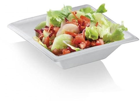 MAQA 50 uds Plato hondo en pulpa de celulosa, fundas 16x16 cm 450 ml, tazones biodegradables 100% compostables, Bio platos desechables Senza Coperchio