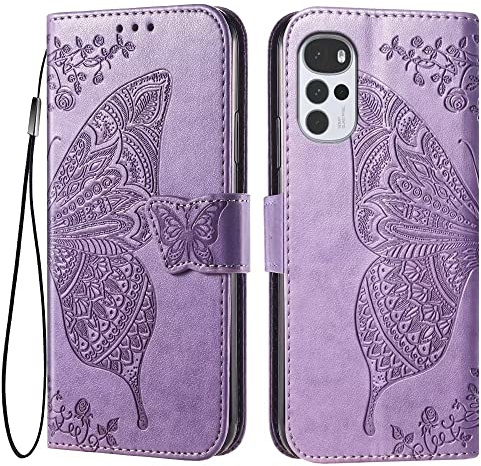 EASSGU Funda para Motorola Moto g22 (6.5 Inches) Flip Folio Carcasa Magnética de Cuero para Teléfono con 3 Ranuras para Tarjetas 1 Wallet, Case - Púrpura Claro