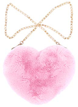 TENDYCOCO Damen Kettenbeutel Rosa Herzförmig 25*20*4CM Plüsch Handtasche für Damen & Mädchen