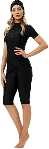 TaissBocco Damen Kurzarm Rash Guard Gedruckt Surfen Badeanzug Bademode Neoprenanzug Set(K8, M)