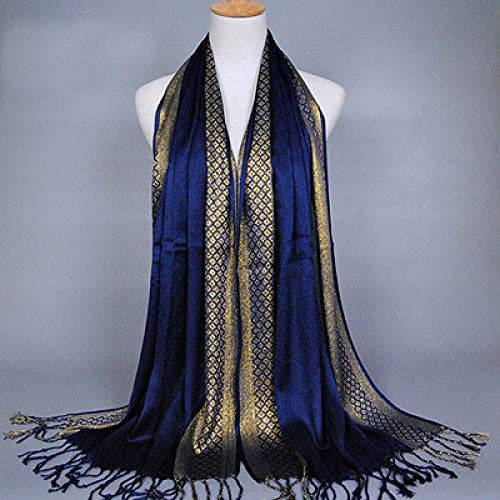 Bysonglezai Schal Damen Schals Halstuch Herren Mütze Frühling Herbst Winter Luxuriöser, Glitzernder, Heller Seidenschal, Damen-Druckschals, Wraps, Stolen, Bandanas, Unisex, Einheitsgröße, Blau