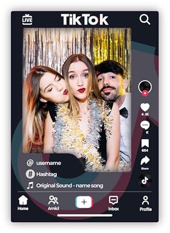 Cornice TikTok Selfie Photo Booth 65x95 cm Personalizzata Grafica 20 | supporto rigido, stampa fotografica, forte impatto negli scatti per cerimonie, feste private, stand e contenuti social