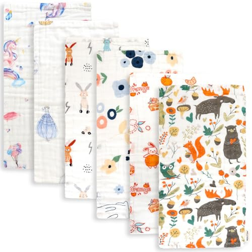 Maliton 6 Stück Baby Spucktücher für Jungen/Mädchen,aus 100% Baumwollem,weich, langlebig, luftdurchlässig und extrem saugstark-Märchen