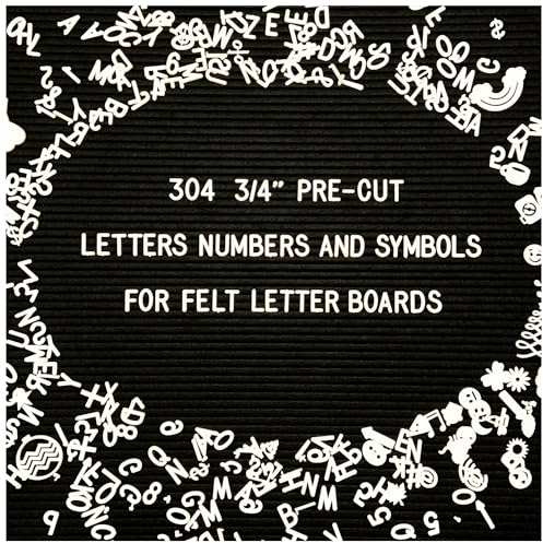 Felt Letter Board Letters Only - 304 3/4 PRE-CUT White Plastic Letters Numbers and Symbols For Changeable Message Board, Baby Announcement Sign, Menu Boards & Word Board Accessories