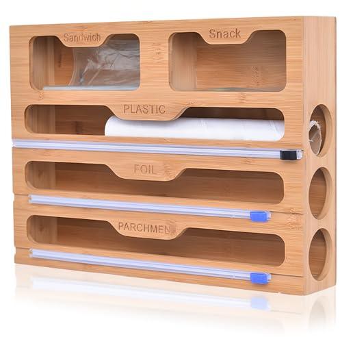 Vegena 5 In 1 Folienschneider Mit Cutter, Folienspender Mit Cutter, Folienspender Schublade, Frischhaltefolie Abroller, Frischhaltefolienspender Und Schneider Für Schublade, Folienschneider Küche