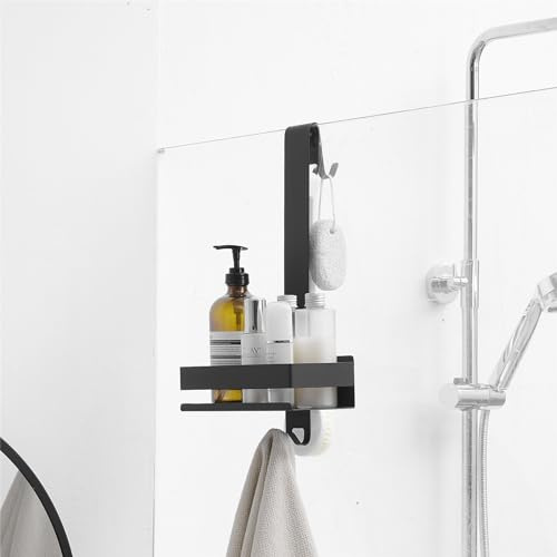 Kelelife Duschablage Ohne Bohren Schwarz Duschablage zum Hängen, Duschregal Duschkörben für Duschtür, Shampoo Halterung aus Edelstahl für Dusche