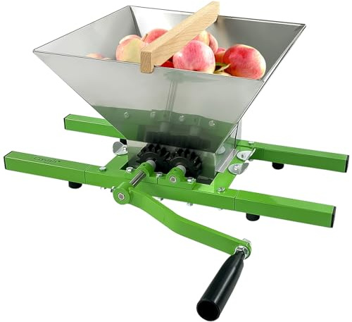 Crystals 7L Portable Fruit Crusher Used for Fruit Press Afterwards- Apple Pulper Manual Juicer Mill for Crafting Perfect Wine and Cider, Stainless Steel Grinder, Green/Silver