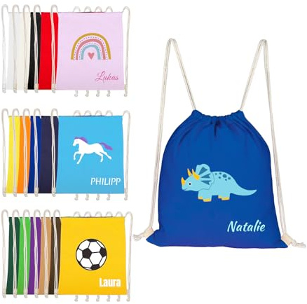 OXYEFEI Turnbeutel Kinder Personalisiert, 10L Rucksack 16 Farben Sportbeutel 60 Muster Junge Mädchen mit Muster&Namen Baumwolle Sporttasche Sport für Kindergarten Kita Schule