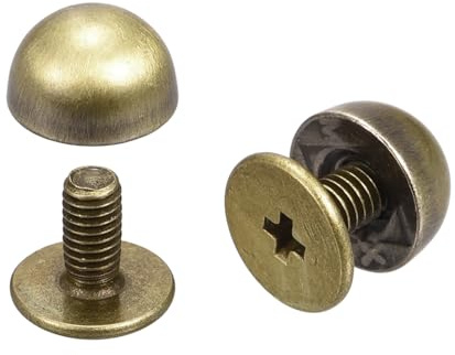 QUARKZMAN Rivetti a Vite, 12 Sets Rivetti a Punta Rotonda 8x5mm per Borse in Pelle Fai-Da-Te per Borse Cinture Artigianato in Pelle, Tono Bronzo