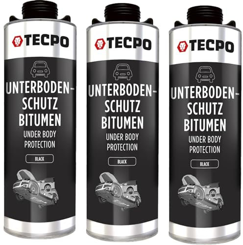 TECPO 3x Bitumen Unterbodenschutz schwarz, 1 Liter Steinschlagschutz UBS Autolack Rostmittel Korrosionsschutz mit Anti-Dröhn-Wirkung in Saugdose 1L