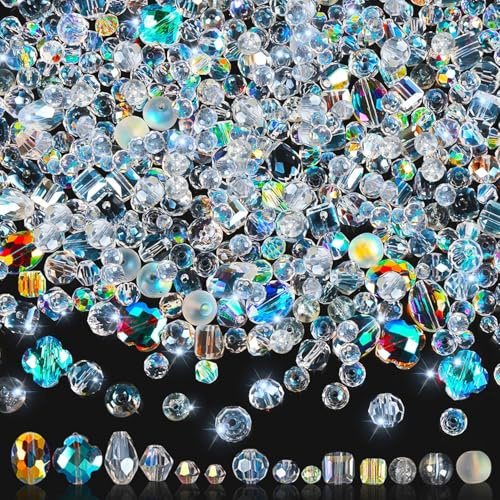 OuMuaMua Lot de 636 perles en verre pour la fabrication de bijoux, perles en cristal assorties avec perles en vrac pour bracelet, boucles d'oreilles, collier, attrape-soleil, loisirs créatifs
