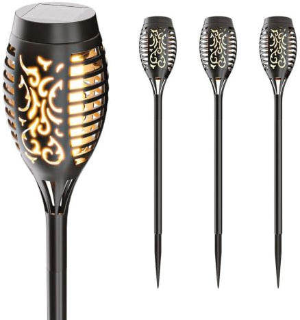 HOFTRONIC - 4er Set Avon LED Solarfackeln mit Flammeneffekt - 2200K Extra Warmweiß - IP65 Wasserdicht - Solar Flammenlicht - 50cm - Incl. Dämmerungsschalter