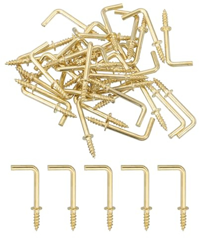 QUARKZMAN Ganci ad Angolo Retto, 50pz 7/8 Ganci a Vite a Forma di L Avvita Ganci, Ganci a Vite ad Angolo Retto in Metallo a Forma di 7 per Appendere, Oro