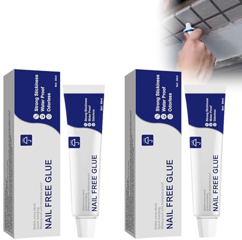 Nail-Free Glue Colla Senza Unghie Colla Extra Forte Colla Universale Colla Senza Unghie Adesivo Sigillante Colla Multiuso per Ceramica Resina Vetro Metallo, 60g*2 Pezzi
