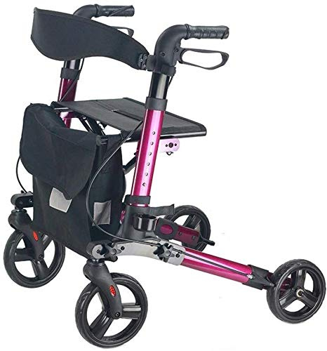 Shopping Walker, Aluminiumlegierung, zusammenklappbar, tragbar, für ältere Menschen, leichter mobiler Rollwagen, faltbarer Roller mit Sitz und Korb, 4 Räder