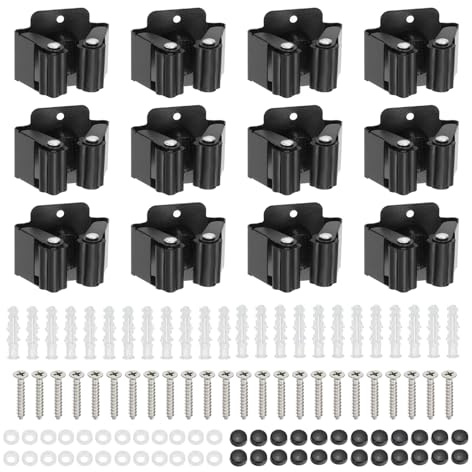 PATIKIL Besen und Mopp Halter 24Stk Wand Montiert Edelstahl Mopp Aufhänger Schweres Garten Gerät Organizer Gestell Hänge Klammern mit Schrauben für Zuhause Garage Ganz Schwarz