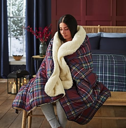 Night Lark Kuschelige Sherpa-Fleece-Decke, klassisches rotes Schottenkaro, 9 Tog, luxuriös, flauschig, dick und wendbar, perfekt für Sofa, Bett, Couch, Sofa. Hypoallergen, maschinenwaschbar, Größe: