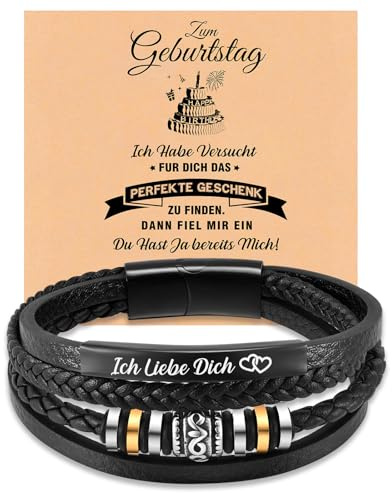 Papa Geschenk Armband Herren Leder - Vatertagsgeschenk für Vater von Tochter Sohn, DAD Lederarmband Männer Schmuck Hochzeitstag Geburtstagsgeschenk Vatertag Geschenk (Geburtstag-21cm)