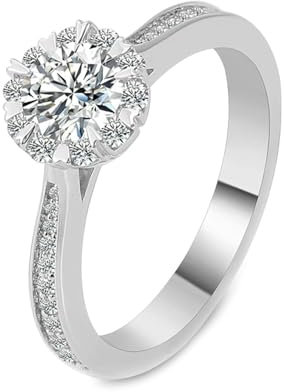 Wycian Freundschaftsringe Damen, Ring Platin Rosegold 14 Karat Weißgold Größe 56 (17.8) 3 Moissanit 3Ct Rundschliff Weiß Npassbar Für Verlobung