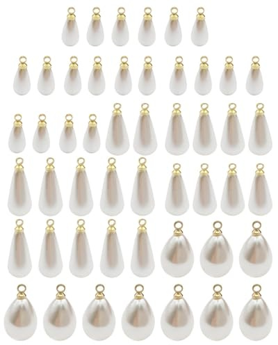 TOZBLEU pendentifs en perles rondes imitation goutte d'eau blanche - 50pcs Blanc Perle Pendante Pendentif à Breloques,pour la fabrication de bijoux, boucles d'oreilles,Bracelet à Bricoler - 5tailles