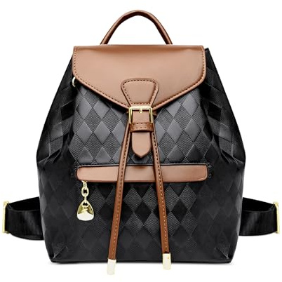 FOLOVEYA Rucksack Damen Elegant Klein Damenrucksack PU Leder Wasserdichte Daypack Frauen Mode Tagesrucksack Cityrucksack mit Kordelzug für Reisen Arbeit Büro Einkaufen Braun