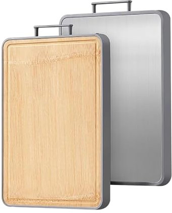 KISDFOND Planche a Decouper, Cutting Board pour Cuisine, Planche a Decouper Bois avec Rebord, Réversible avec Poignées Faciles à Saisir et Rainure Anti-éclaboussures pour Un Rangement Facile(Medium)