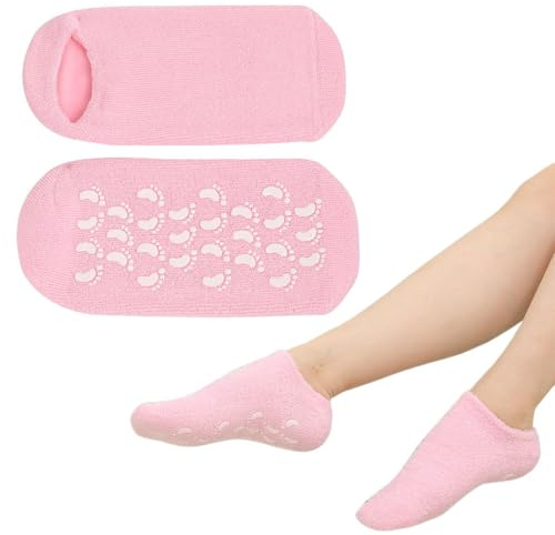 Feuchtigkeitsspendende Socken,Gel Socken,SPA Gel Socken,Silikonsocken,Wiederverwendbare Hornhaut Socken Fußmaske Socks Silikon Socken Fuß Spa Socken für Reparatur Erweichung Rissiger Füße,Rosa