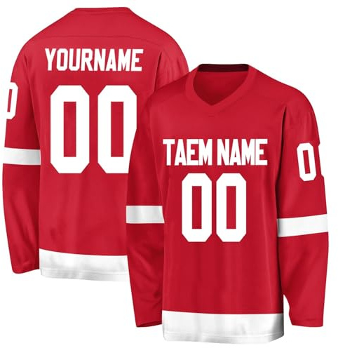 Personalized Ice Hockey Jersey for Mens/Boys,Custom Ice Hockey Practice Shirt,Customizable Hockey Jersey with Name Number Red
