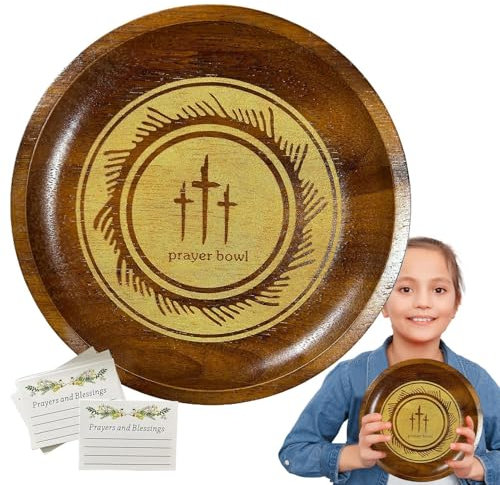 Gvblkq da preghiera in legno, rotonda per impasto, biglietti di preghiera inclusi, decorazione religiosa per la casa, di preghiera natalizia, di benedizione in legno,