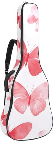 KengjuTesu 43 Zoll Akustikgitarre Softcase mit Rucksackgurt und 2 Taschen Rosa Schmetterling Keine Polsterung Rucksack Wasserdicht Oxford Tuch Bassgitarre Gigbag für Konzertgitarre, mehrfarbig,