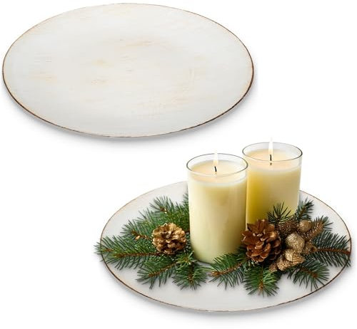 Lot de 2 assiettes décoratives de 47 cm - Marron crème - Aspect vintage - Assiettes plates comme décoration de table