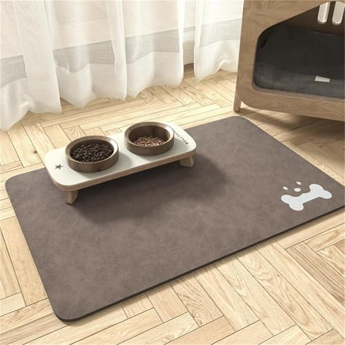 FANSU Schlicht Elegant Napfunterlage Hund Saugfähig Schnelltrocknende, Wasserdicht rutschfest Futtermatte, Waschbar Futtermatte Hund Futterunterlage Katze, für Hunde & Katzen (Khaki,50x80cm)