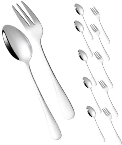 LALADEFIEE 12 Tenedores Para Pastel Con Cucharilla: Cuchara De Acero Inoxidable, Cuchara Para Espresso, Cubiertos Para Té, Café, Postres, Aperitivos Y Ocasiones Especiales.