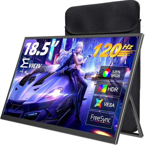 EVICIV 18.5 120Hz Portable Monitor, 1080P for Laptop/PC/Console | Aluminium Backplate,125% sRGB HDR, 2000:1 Contrast, 350 Nits, VESA & Kickstand, USB-C/Mini HDMI, Eye Care, Plug & Play