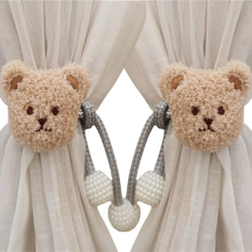 Alzapaños de cortina de oso de dibujos animados, alzapaños flexibles, correa de encuadernación de cortina de oso de felpa, hebillas de cortina de ventana de habitación de niños, decoración del hogar