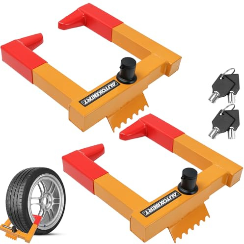 2 Radkrallen Parkkralle (Reifen von 7 bis 12 Zoll Breite) – Sägesichere Diebstahlsicherung für Auto, Wohnmobil, Anhänger & Motorrad mit PVC-Schutz + 4 Schlüssel
