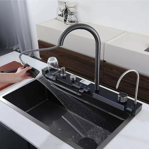 Fregadero Cocina Acero Inoxidable, Fregadero Un Solo Tazón Profundo Fregadero Bajo Encimera Fregadero Moderno Fregadero Cocina Cascada con Escurridor y Múltiples Accesorios