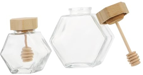 Healifty 2 pièces Lot de Bocaux Verre Hexagonaux pour Miel avec Couvercles et Pots de Conservation Transparents Hermétiques pour Confitures et Stockage Alimentaire