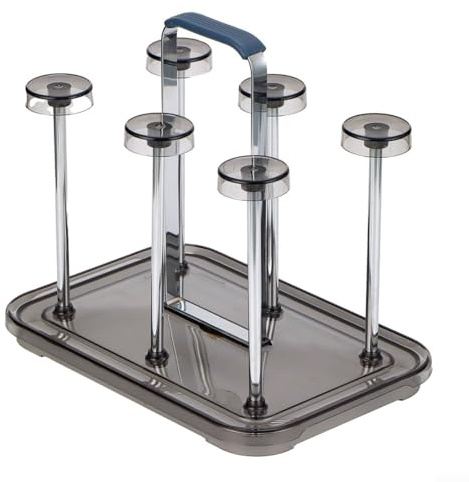 Cup Drying Rack, For Kitchen Countertop With 6 Hooks And Drain Tray Suitable For Glasses Coffee Mugs And Bottles (Silver A)